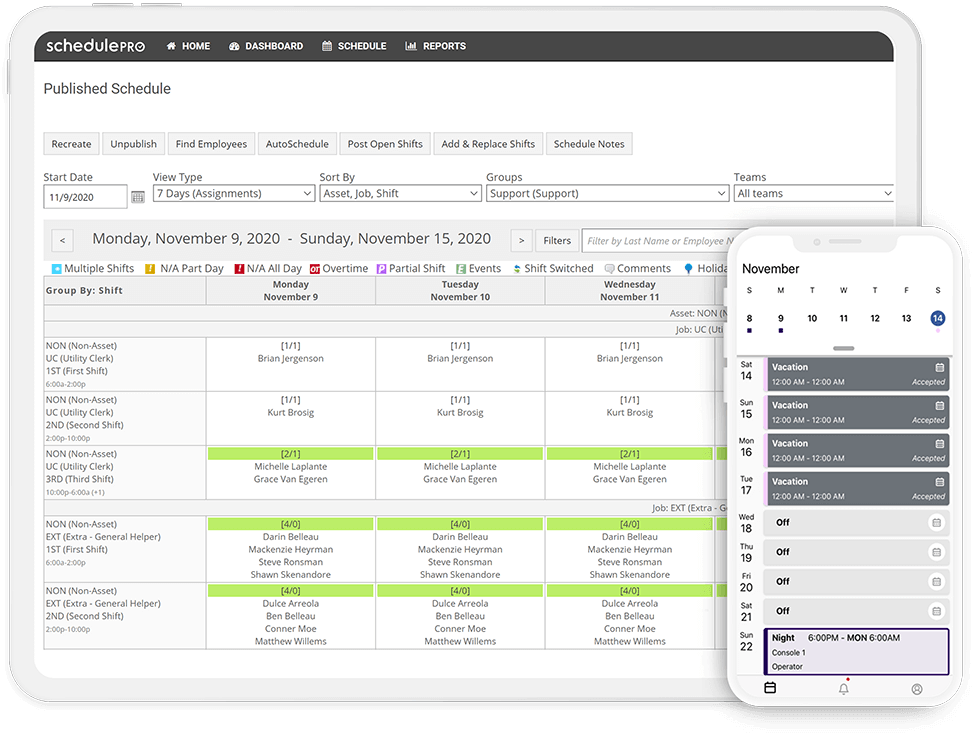 SPRO Published Schedule on tablet and phone